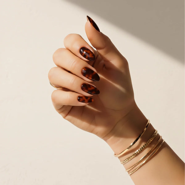 Uñas adhesivas Tortoiseshell sin lámpara UV
