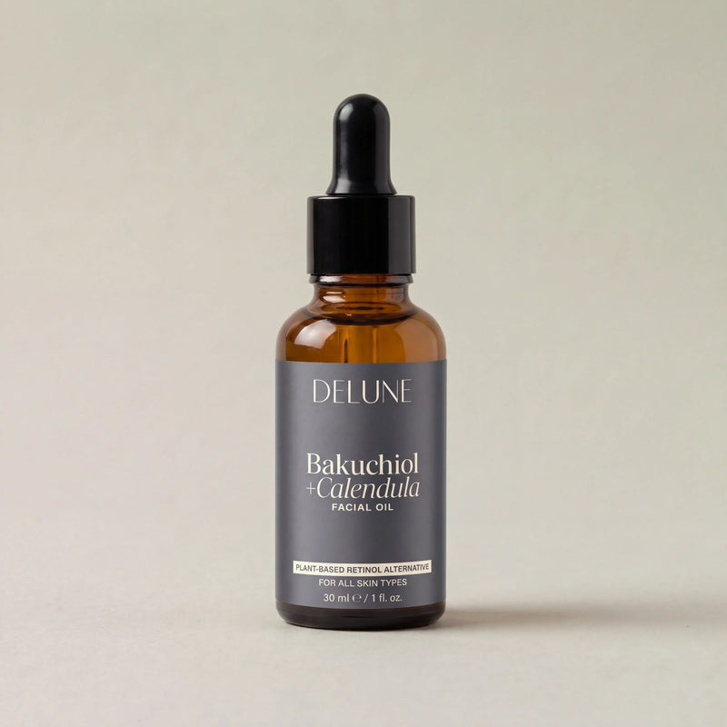 Aceite facial de bakuchiol + caléndula de Delune, foto de estudio