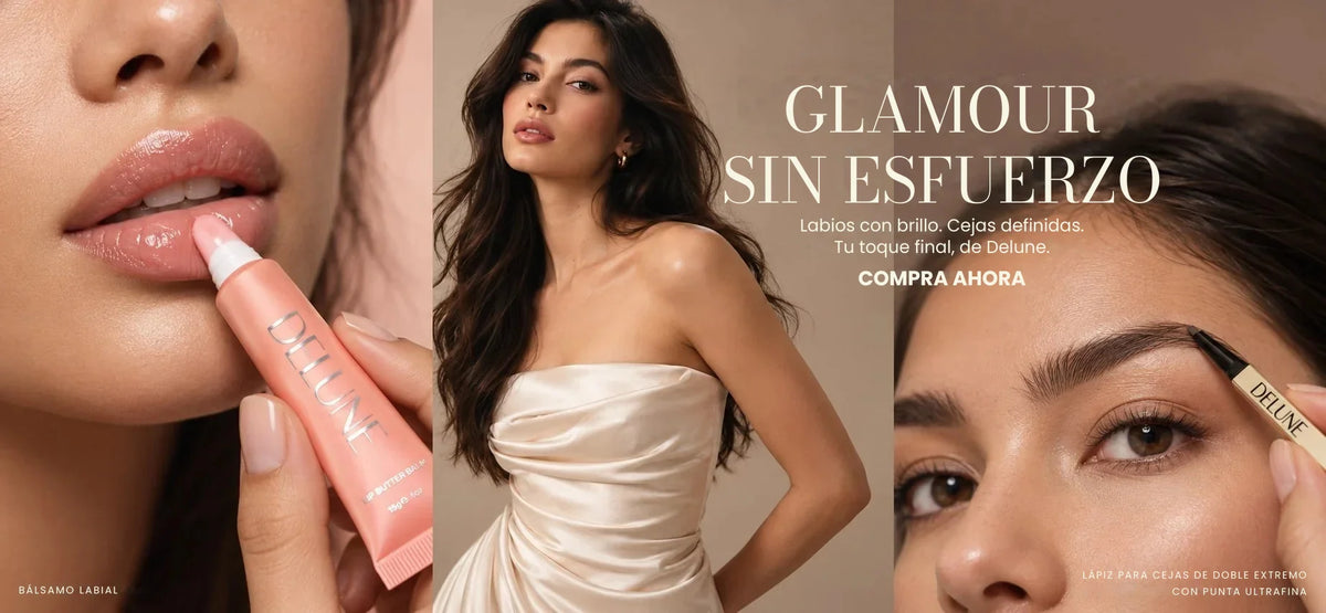 Effortless glam. Glossy lips. Defined brows. Your finishing touches, by Delune. Shop now.